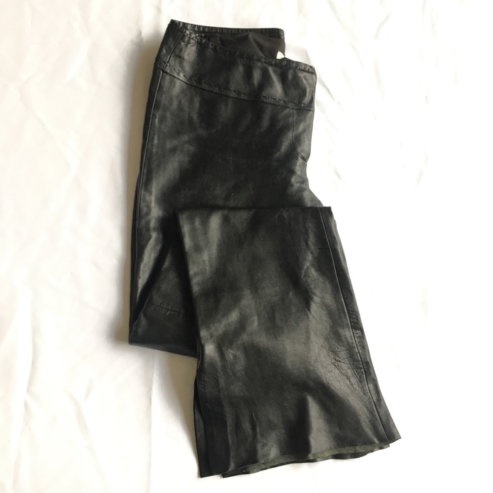 Cache Black Leather High Rise Wide Leg Pants 6